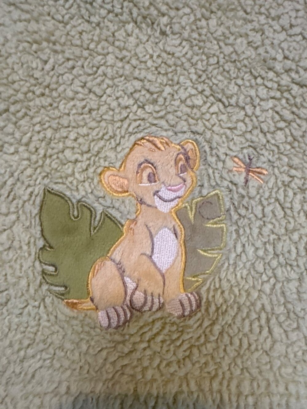 Lion King Baby Blanket Simba Embroidery In Soft Green Sherpa Fabric 30x36 Inches